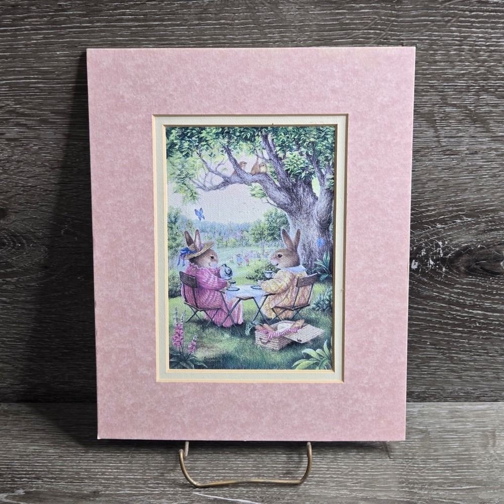 Susan Wheeler Holly Pond Hill Rabbit Picnic Tea Party Matted Art Print
